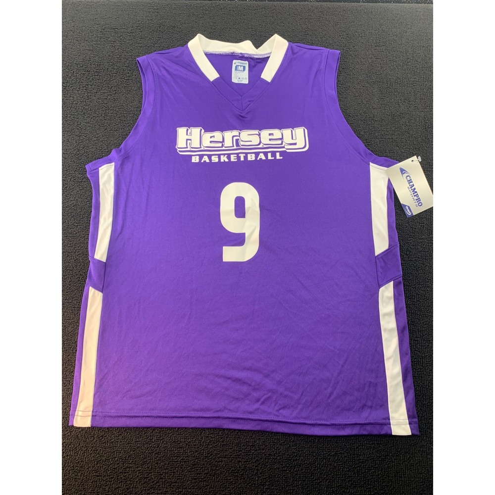 Hersey Basketball Jersey Number 9‎ Adult Medium Purple White CHAMPRO DRI-GEAR